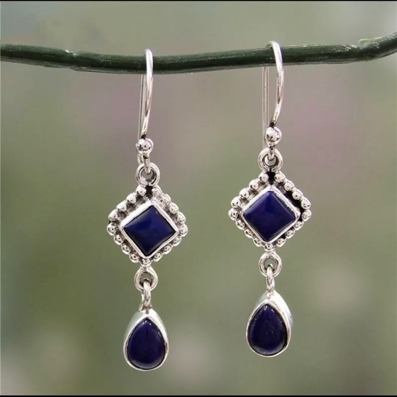 Jewelry - Silver Handmade Blue Lápiz Lazuli Dangle Earrings